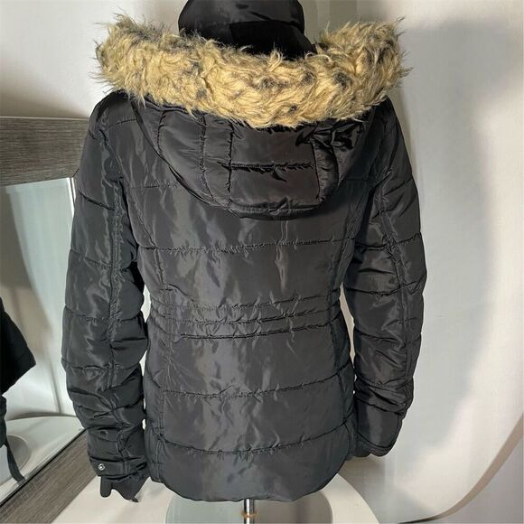 Special One Women's Black Puffer Jacket M Faux Fur Hood Winter Casual - Picture 8 of 11